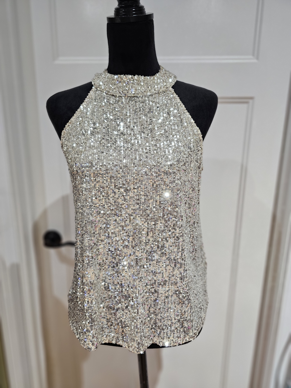 love on a hanger Silver Sequin Halter Style Top